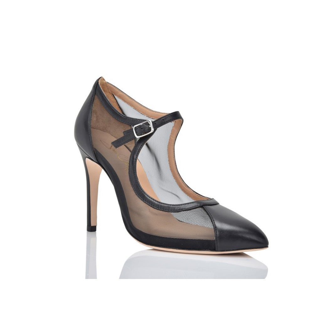 Rebecca Mary Jane Pump in Black Nappa & Mesh - Luzilly Bridal & Apparel