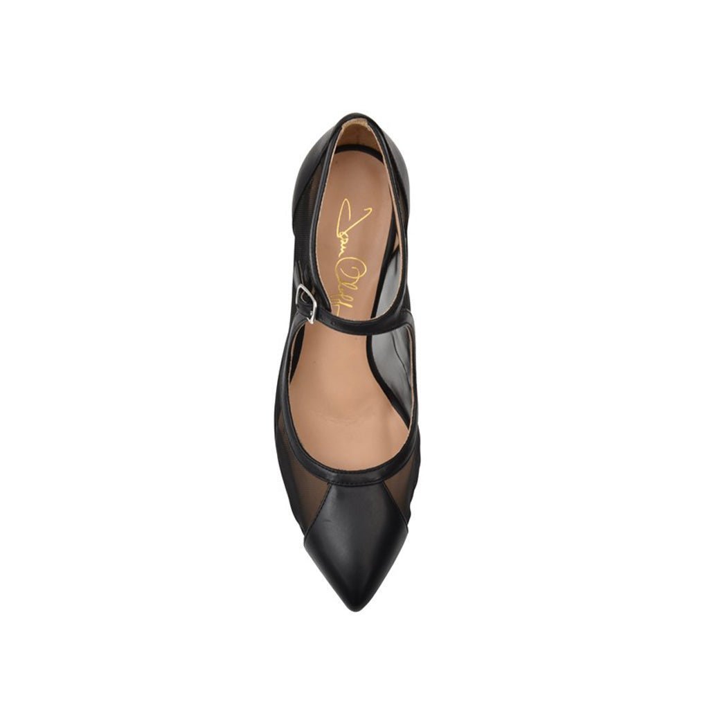 Rebecca Mary Jane Pump in Black Nappa & Mesh - Luzilly Bridal & Apparel
