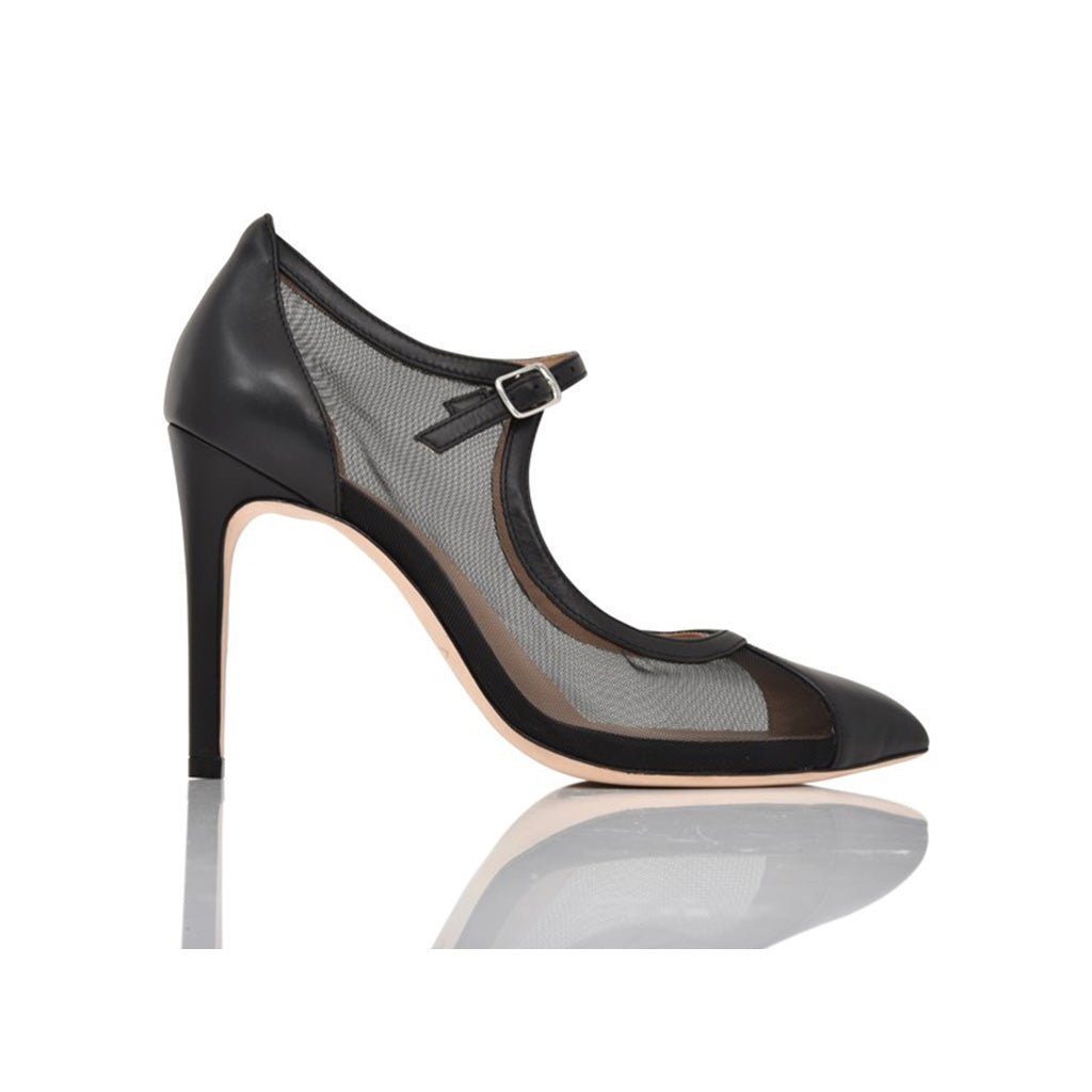 Rebecca Mary Jane Pump in Black Nappa & Mesh - Luzilly Bridal & Apparel