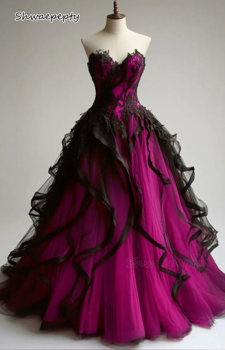 Red And Black Wedding Dress Ruffle Tulle Gothic Bridal Gown Customized Color Sweetheart Sleeveless Vestido De Novia - Luzilly Bridal & Apparel