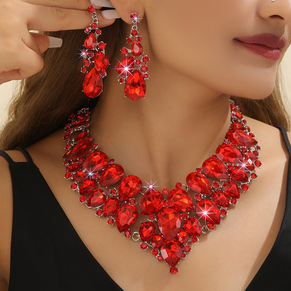 Red Crystal Bridal Necklace Set - Luzilly Bridal & Apparel