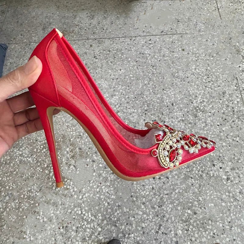 Red Diamante Pointed-Toe Bridal Stilettos - Luzilly Bridal & Apparel