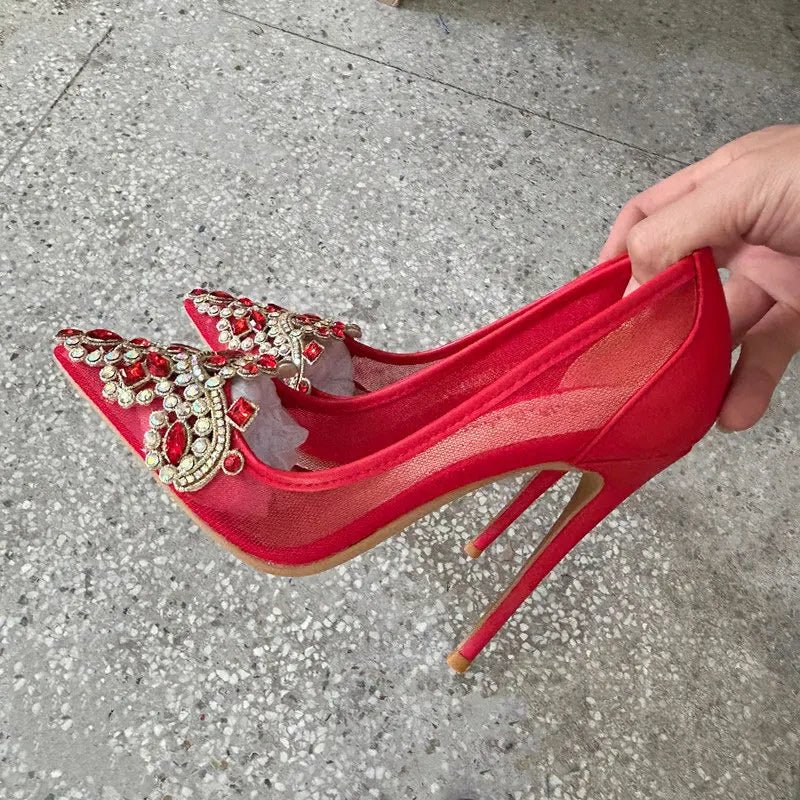 Red Diamante Pointed-Toe Bridal Stilettos - Luzilly Bridal & Apparel