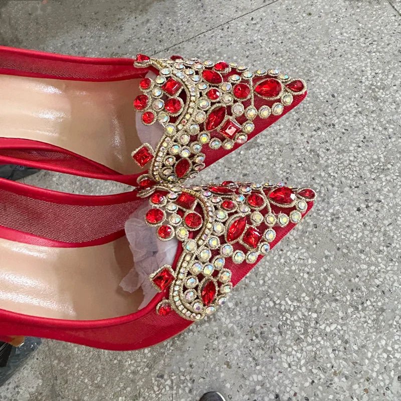 Red Diamante Pointed-Toe Bridal Stilettos - Luzilly Bridal & Apparel