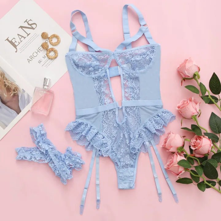 Red Floral Lace Bra, Thong & Choker Set - Luzilly Bridal & Apparel