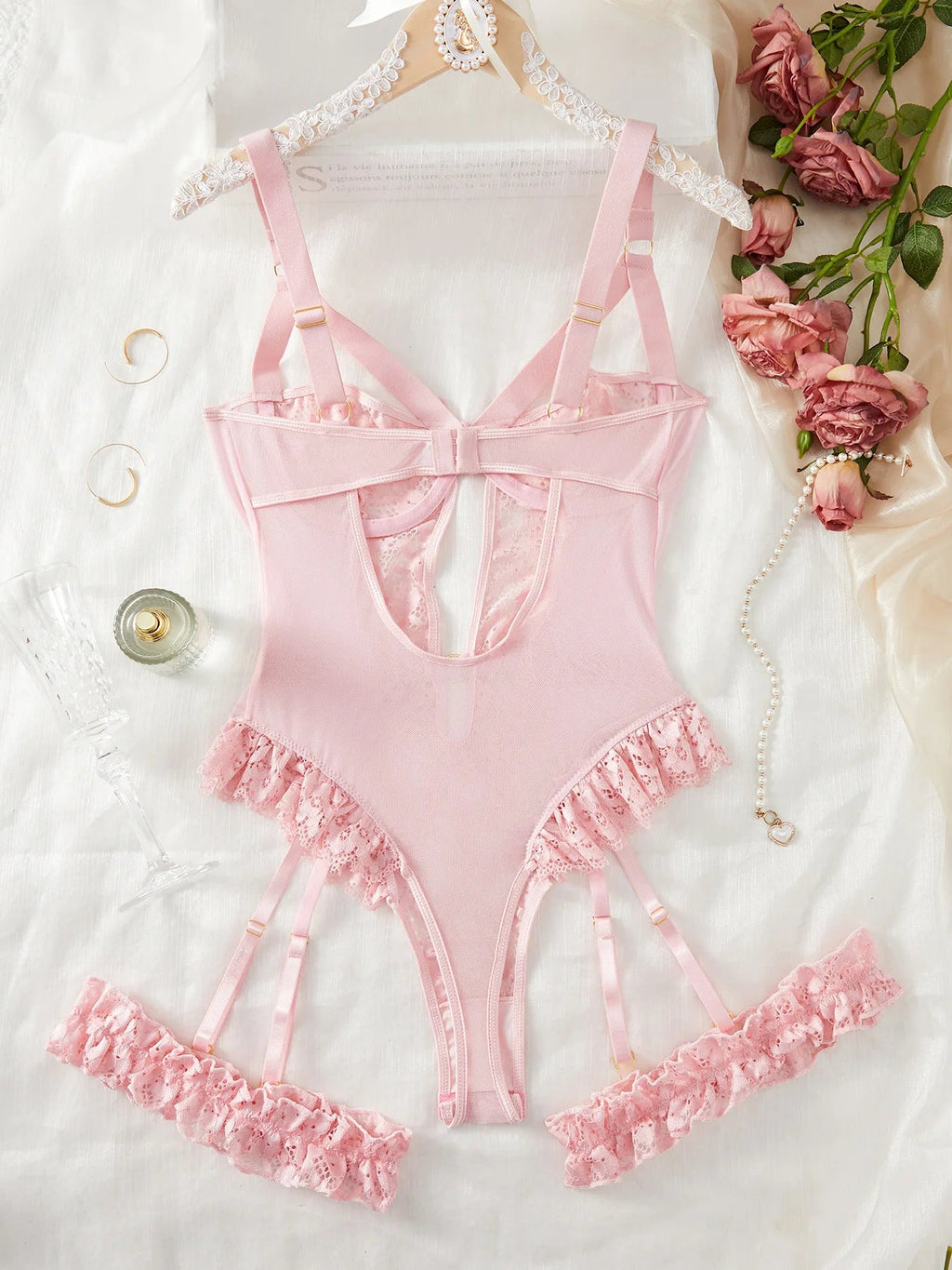 Red Floral Lace Bra, Thong & Choker Set - Luzilly Bridal & Apparel