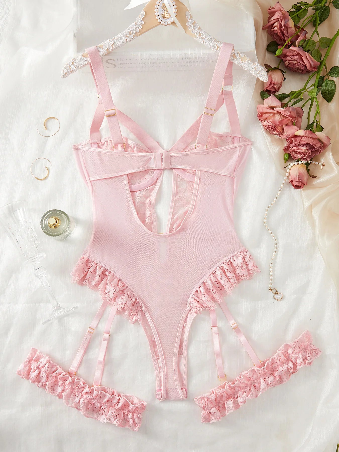 Red Floral Lace Bra, Thong & Choker Set - Luzilly Bridal & Apparel
