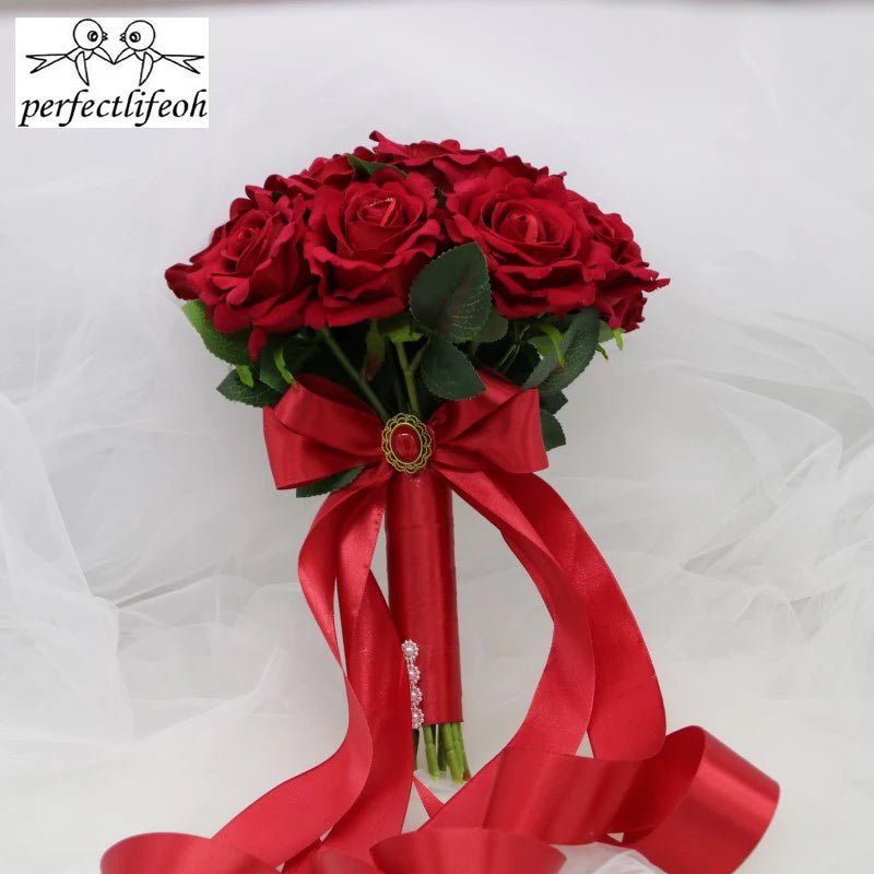 Red Foam Rose Bridal Bouquet - Luzilly Bridal & Apparel