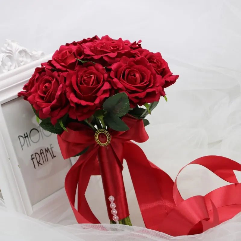 Red Foam Rose Bridal Bouquet - Luzilly Bridal & Apparel