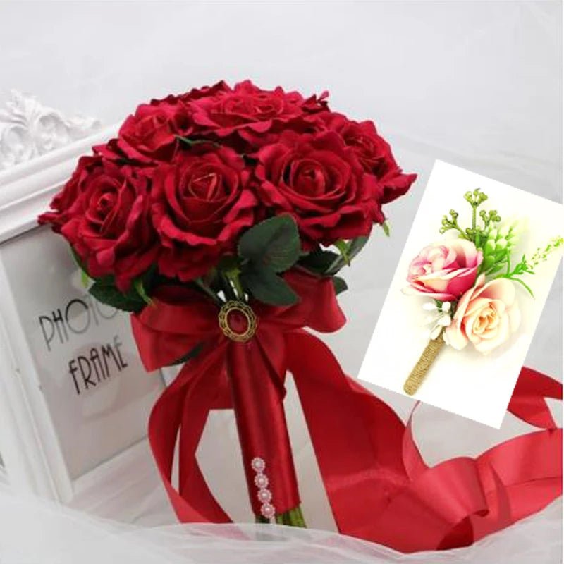 Red Foam Rose Bridal Bouquet - Luzilly Bridal & Apparel