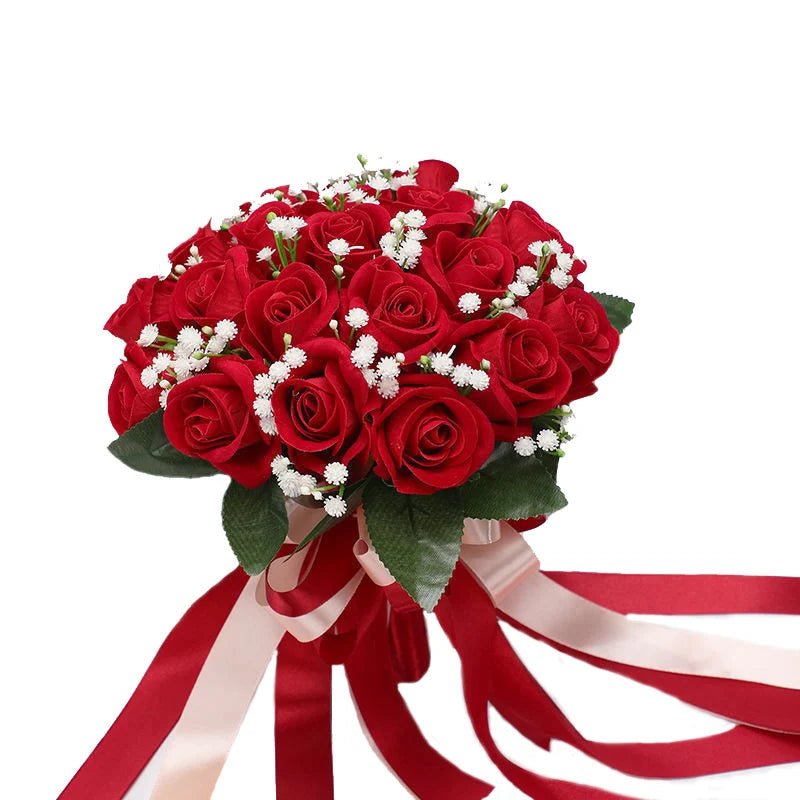 Red Foam Rose Bridal Bouquet - Luzilly Bridal & Apparel