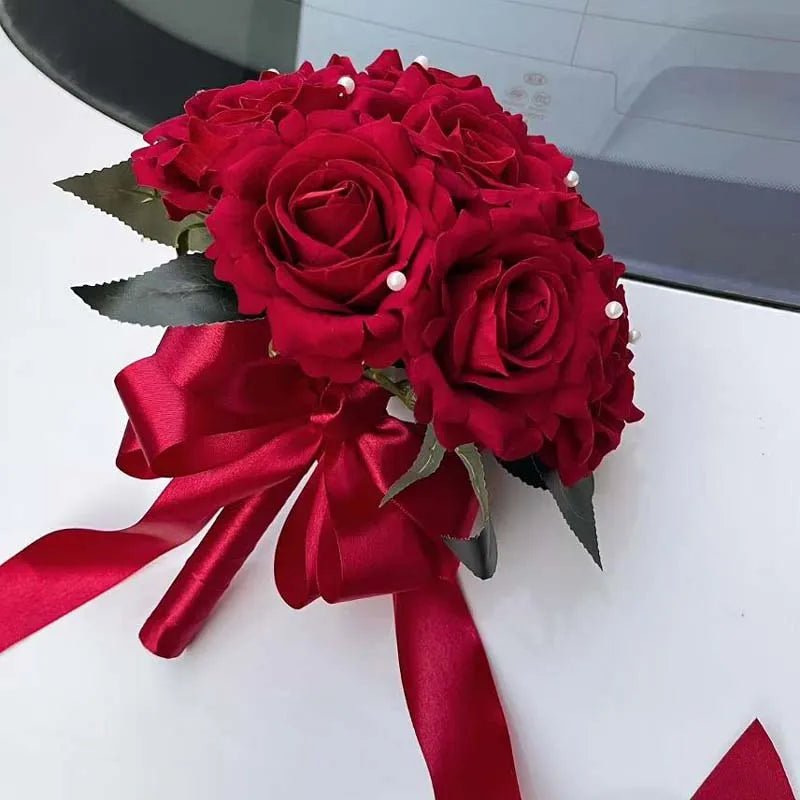 Red Foam Rose Bridal Bouquet - Luzilly Bridal & Apparel