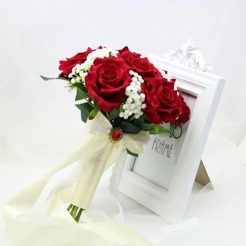 Red Foam Rose Bridal Bouquet - Luzilly Bridal & Apparel