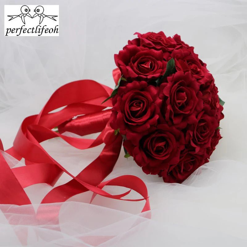 Red Foam Rose Bridal Bouquet - Luzilly Bridal & Apparel
