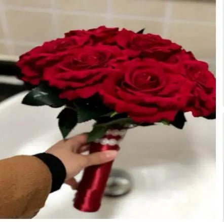 Red Foam Rose Bridal Bouquet - Luzilly Bridal & Apparel