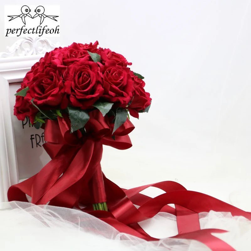 Red Foam Rose Bridal Bouquet - Luzilly Bridal & Apparel