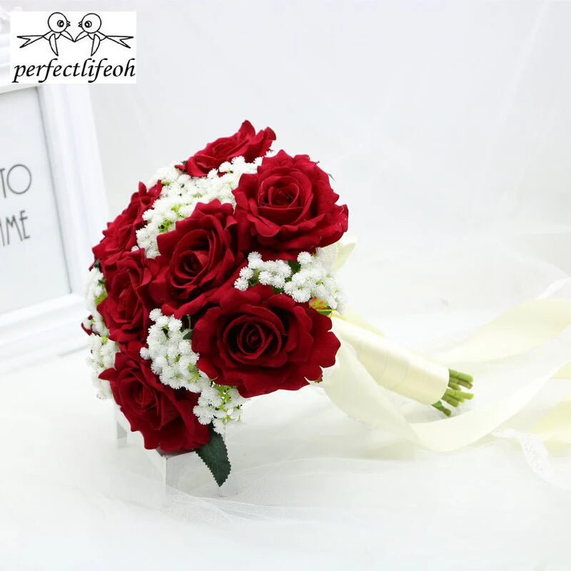 Red Foam Rose Bridal Bouquet - Luzilly Bridal & Apparel