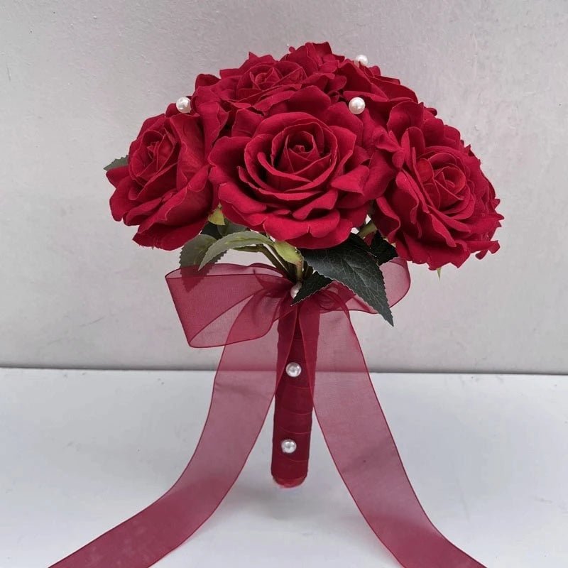 Red Foam Rose Bridal Bouquet - Luzilly Bridal & Apparel