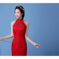Red Lace Mermaid Wedding Dress with High Neck - Luzilly Bridal & Apparel