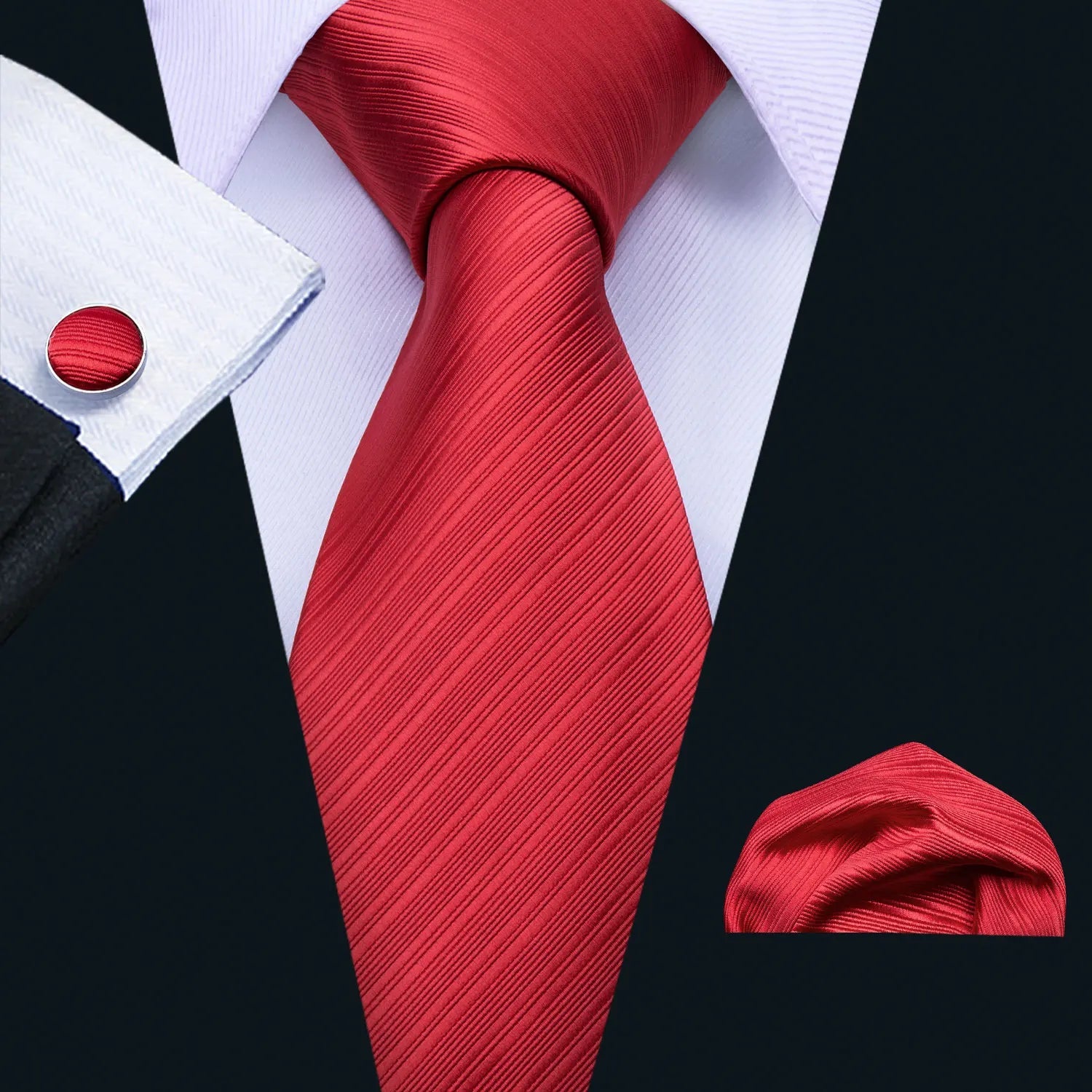 Red Maroon Burgundy Rose Men's Tie Pocket Square Cufflinks Set Jacquard Necktie for Male Wedding Business silk Party - Luzilly Bridal & Apparel