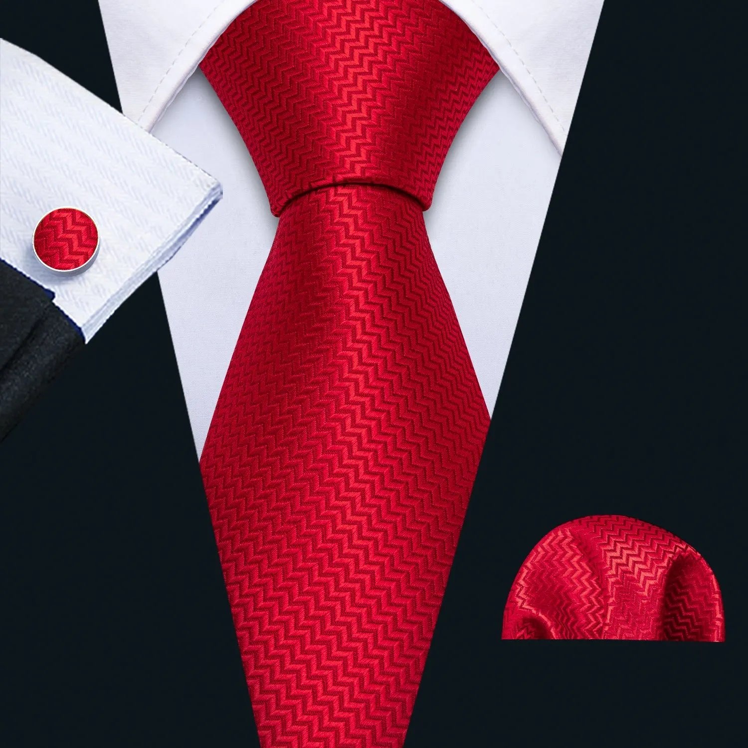 Red Maroon Burgundy Rose Men's Tie Pocket Square Cufflinks Set Jacquard Necktie for Male Wedding Business silk Party - Luzilly Bridal & Apparel