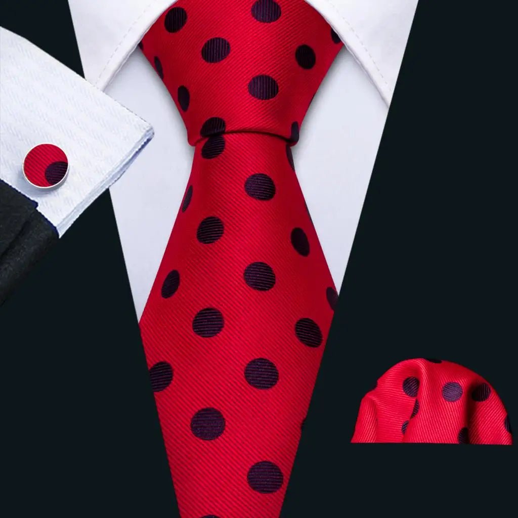 Red Maroon Burgundy Rose Men's Tie Pocket Square Cufflinks Set Jacquard Necktie for Male Wedding Business silk Party - Luzilly Bridal & Apparel