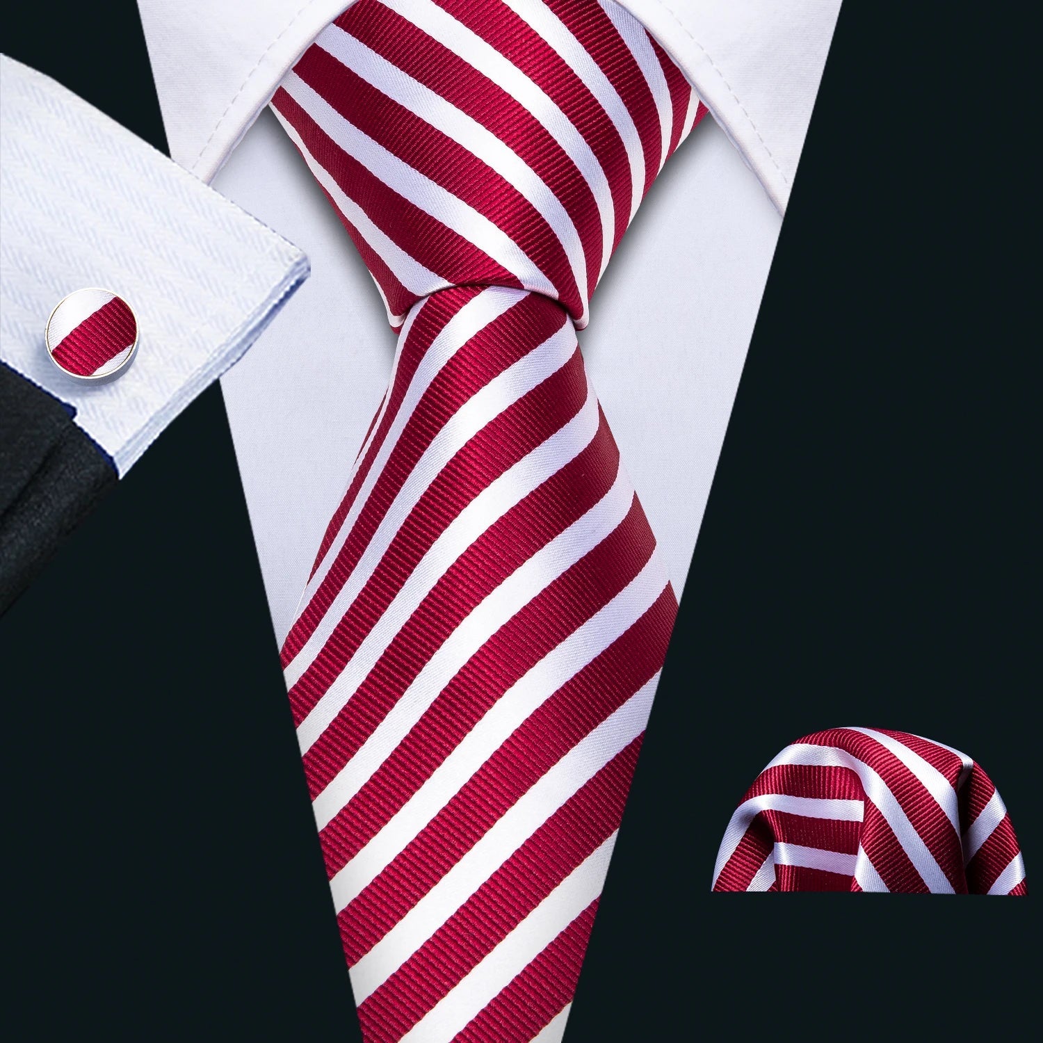 Red Maroon Burgundy Rose Men's Tie Pocket Square Cufflinks Set Jacquard Necktie for Male Wedding Business silk Party - Luzilly Bridal & Apparel
