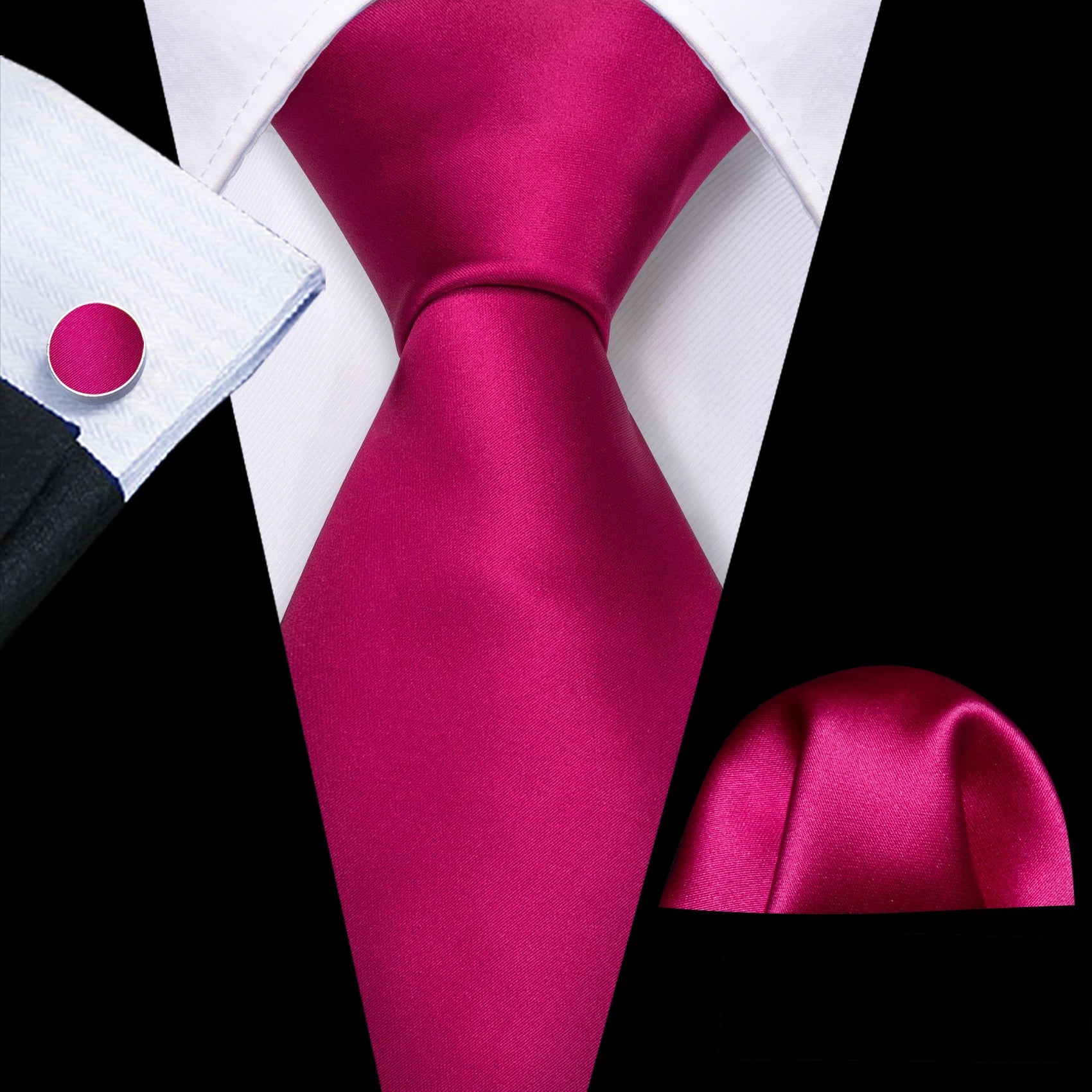 Red Maroon Burgundy Rose Men's Tie Pocket Square Cufflinks Set Jacquard Necktie for Male Wedding Business silk Party - Luzilly Bridal & Apparel