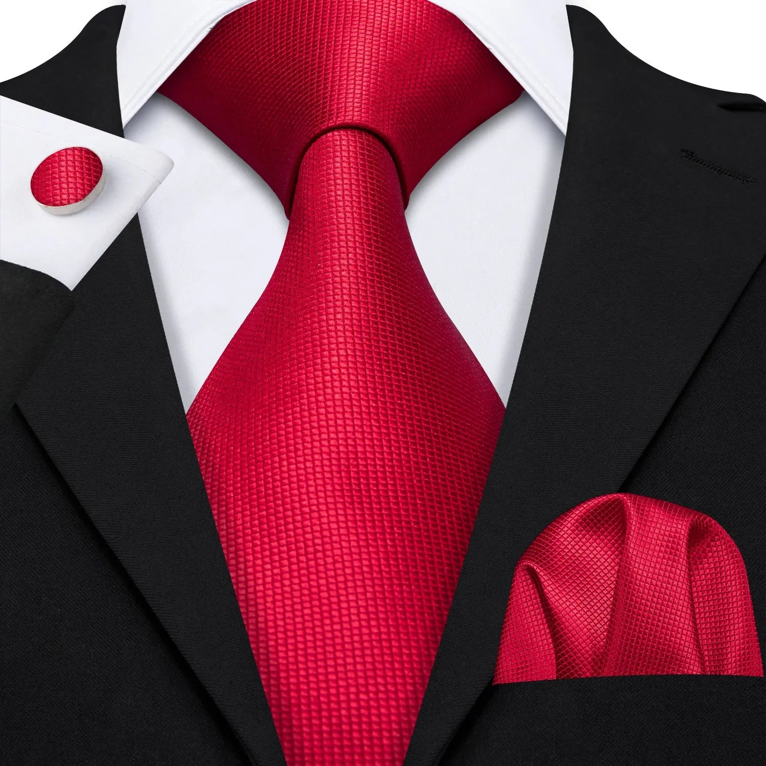 Red Maroon Burgundy Rose Men's Tie Pocket Square Cufflinks Set Jacquard Necktie for Male Wedding Business silk Party - Luzilly Bridal & Apparel