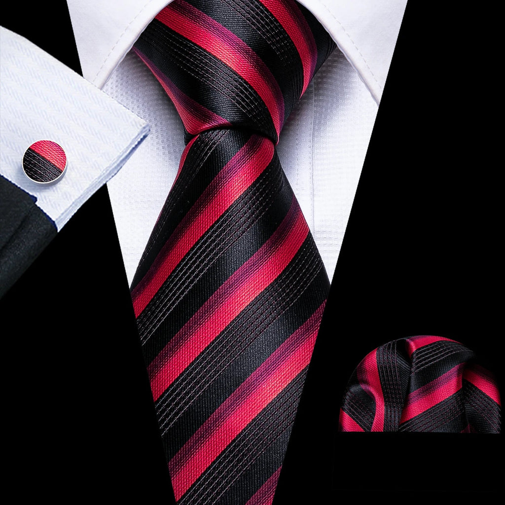 Red Maroon Burgundy Rose Men's Tie Pocket Square Cufflinks Set Jacquard Necktie for Male Wedding Business silk Party - Luzilly Bridal & Apparel