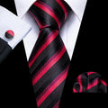 Red Maroon Burgundy Rose Men's Tie Pocket Square Cufflinks Set Jacquard Necktie for Male Wedding Business silk Party - Luzilly Bridal & Apparel