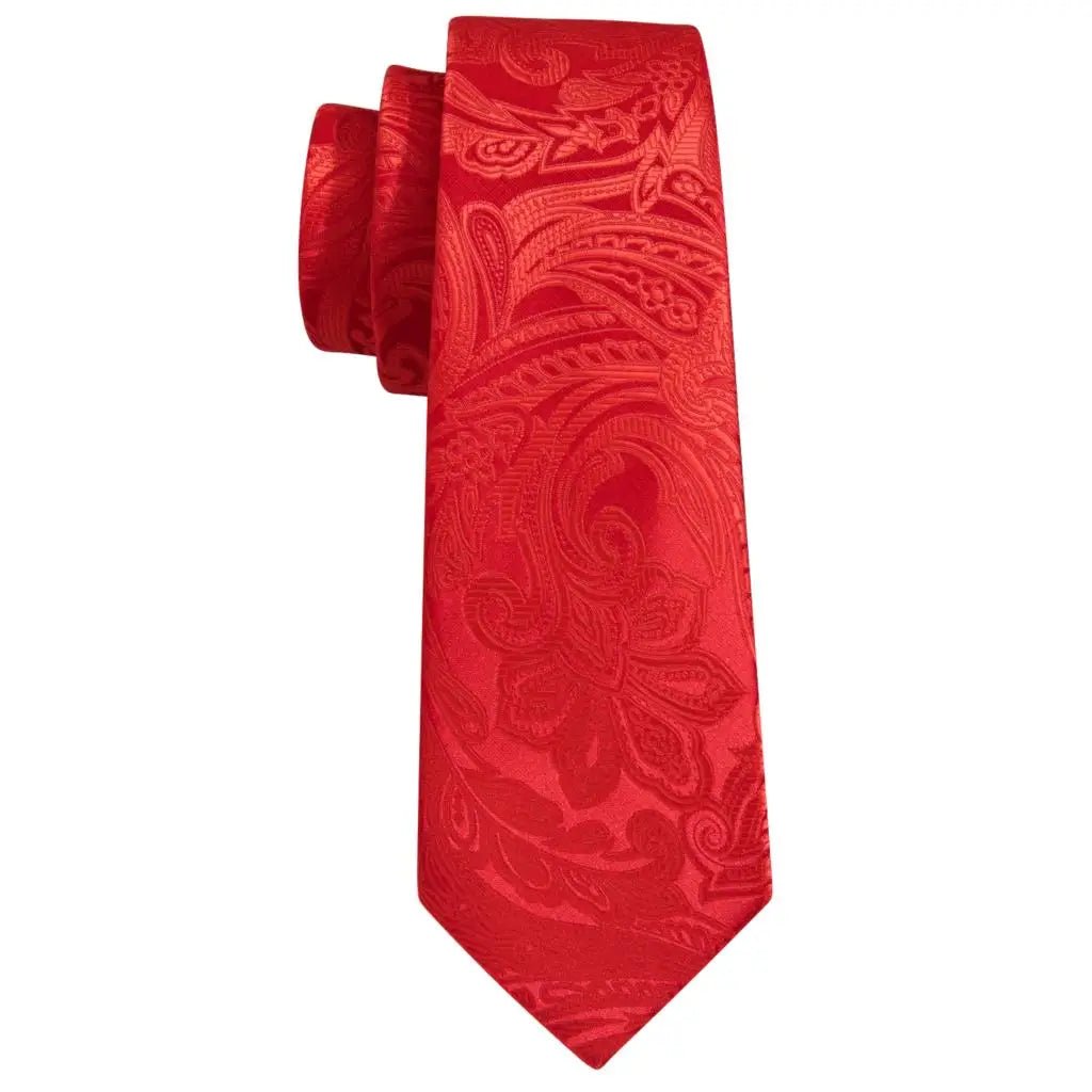 Red Maroon Burgundy Rose Men's Tie Pocket Square Cufflinks Set Jacquard Necktie for Male Wedding Business silk Party - Luzilly Bridal & Apparel