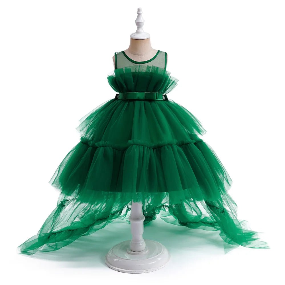 Red Puffy Tulle Trailing Flower Girl Dress - Luzilly Bridal & Apparel