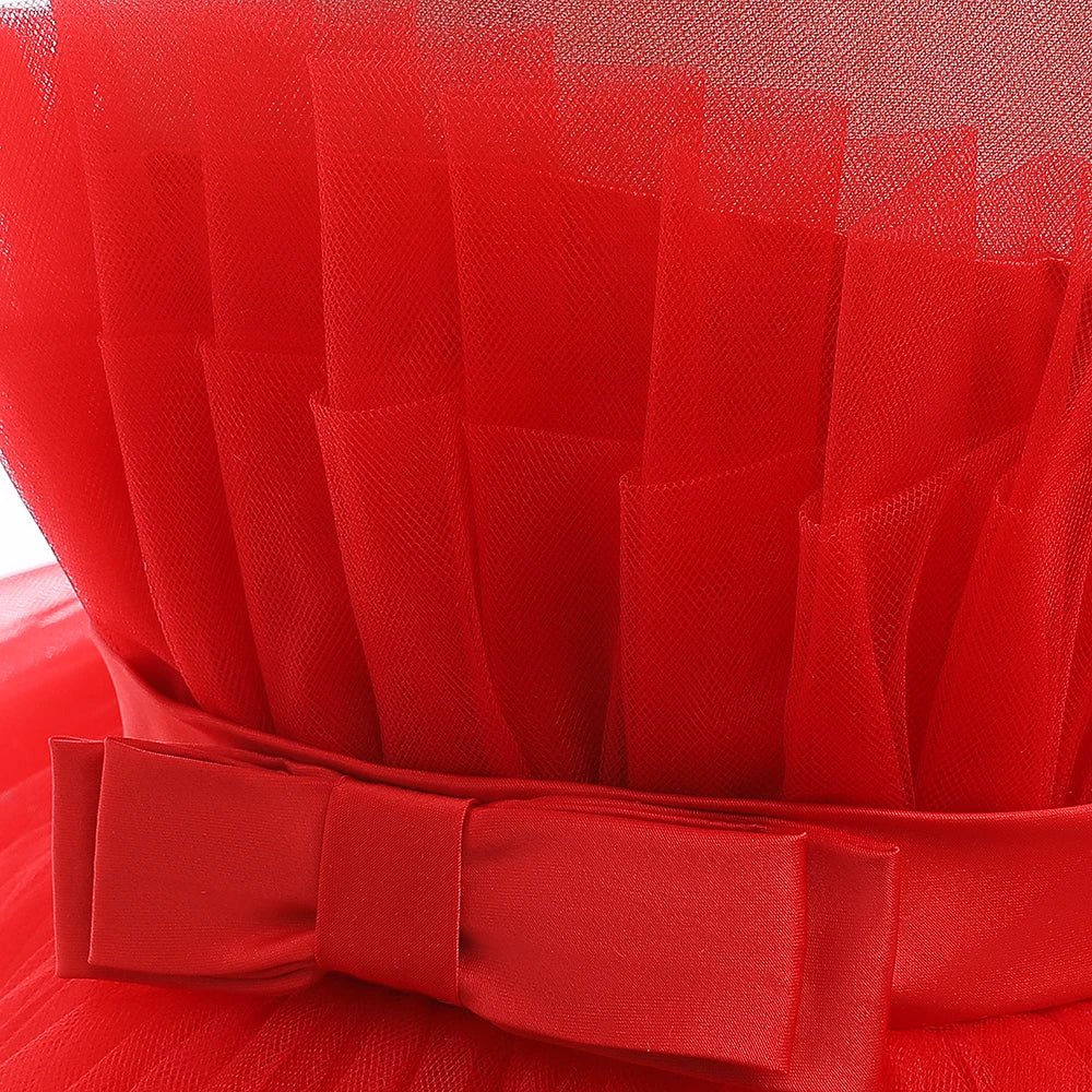 Red Puffy Tulle Trailing Flower Girl Dress - Luzilly Bridal & Apparel