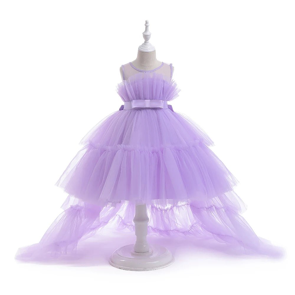 Red Puffy Tulle Trailing Flower Girl Dress - Luzilly Bridal & Apparel