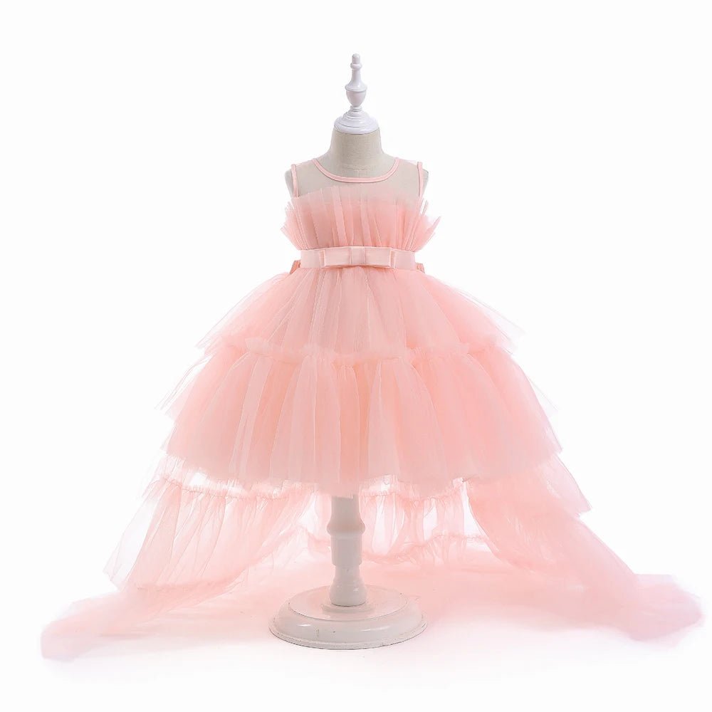 Red Puffy Tulle Trailing Flower Girl Dress - Luzilly Bridal & Apparel