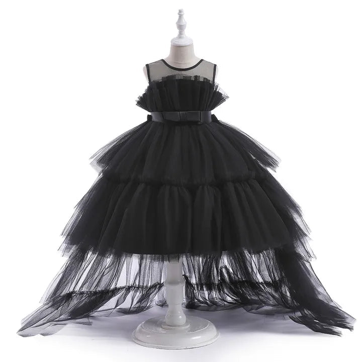 Red Puffy Tulle Trailing Flower Girl Dress - Luzilly Bridal & Apparel