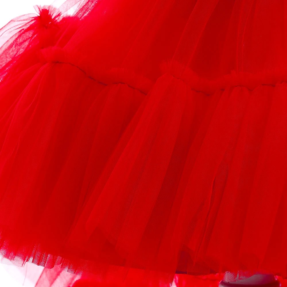 Red Puffy Tulle Trailing Flower Girl Dress - Luzilly Bridal & Apparel
