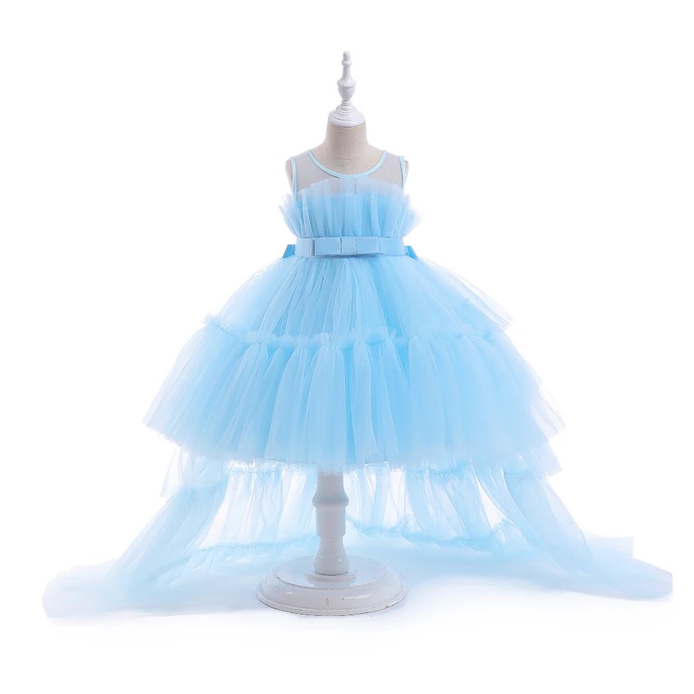 Red Puffy Tulle Trailing Flower Girl Dress - Luzilly Bridal & Apparel