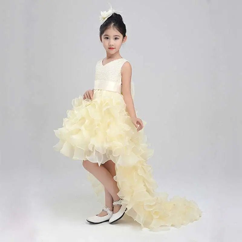 Red Ruffled Girls Dress Wedding Flower Girl Gown - Luzilly Bridal & Apparel