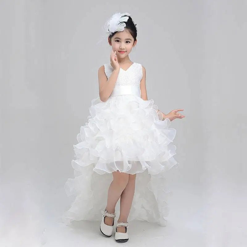 Red Ruffled Girls Dress Wedding Flower Girl Gown - Luzilly Bridal & Apparel