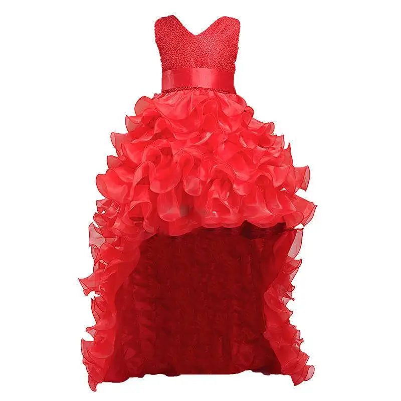 Red Ruffled Girls Dress Wedding Flower Girl Gown