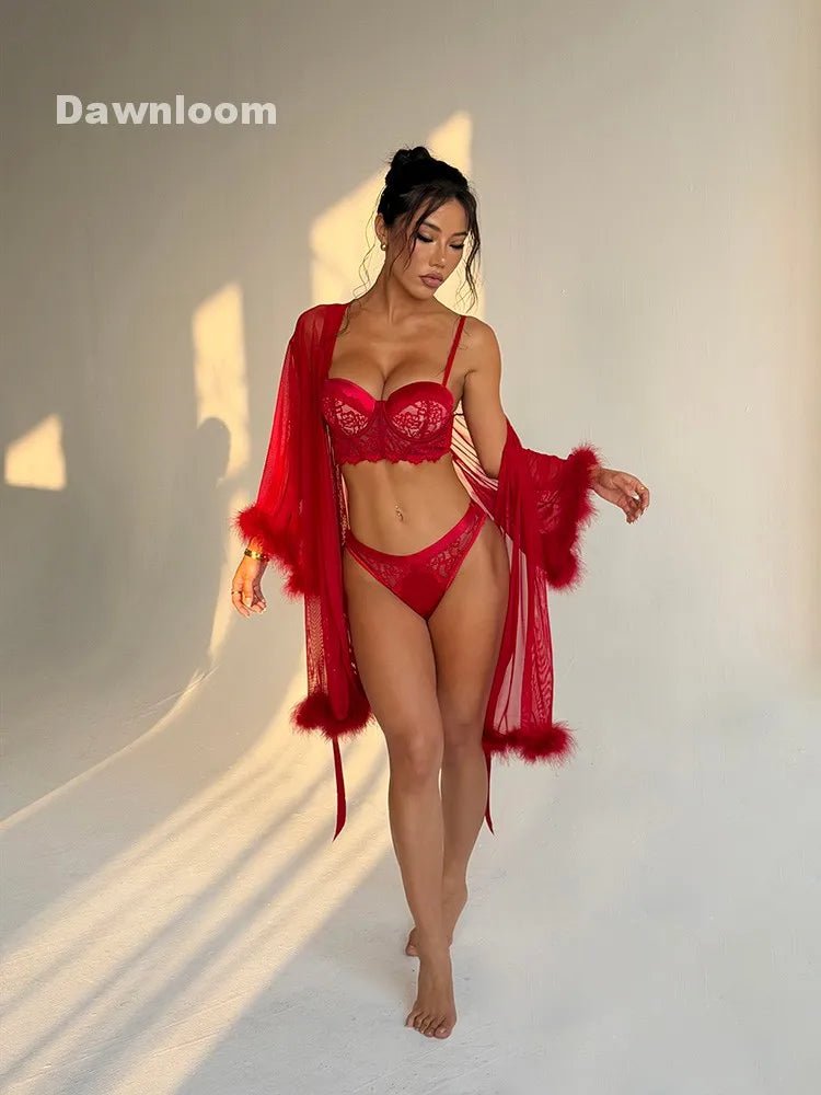 Red Satin & Lace Bra and Panty Set - Luzilly Bridal & Apparel