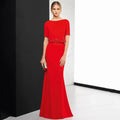 Red Scoop-Neck Short-Sleeve Mother of the Bride Dress - Luzilly Bridal & Apparel