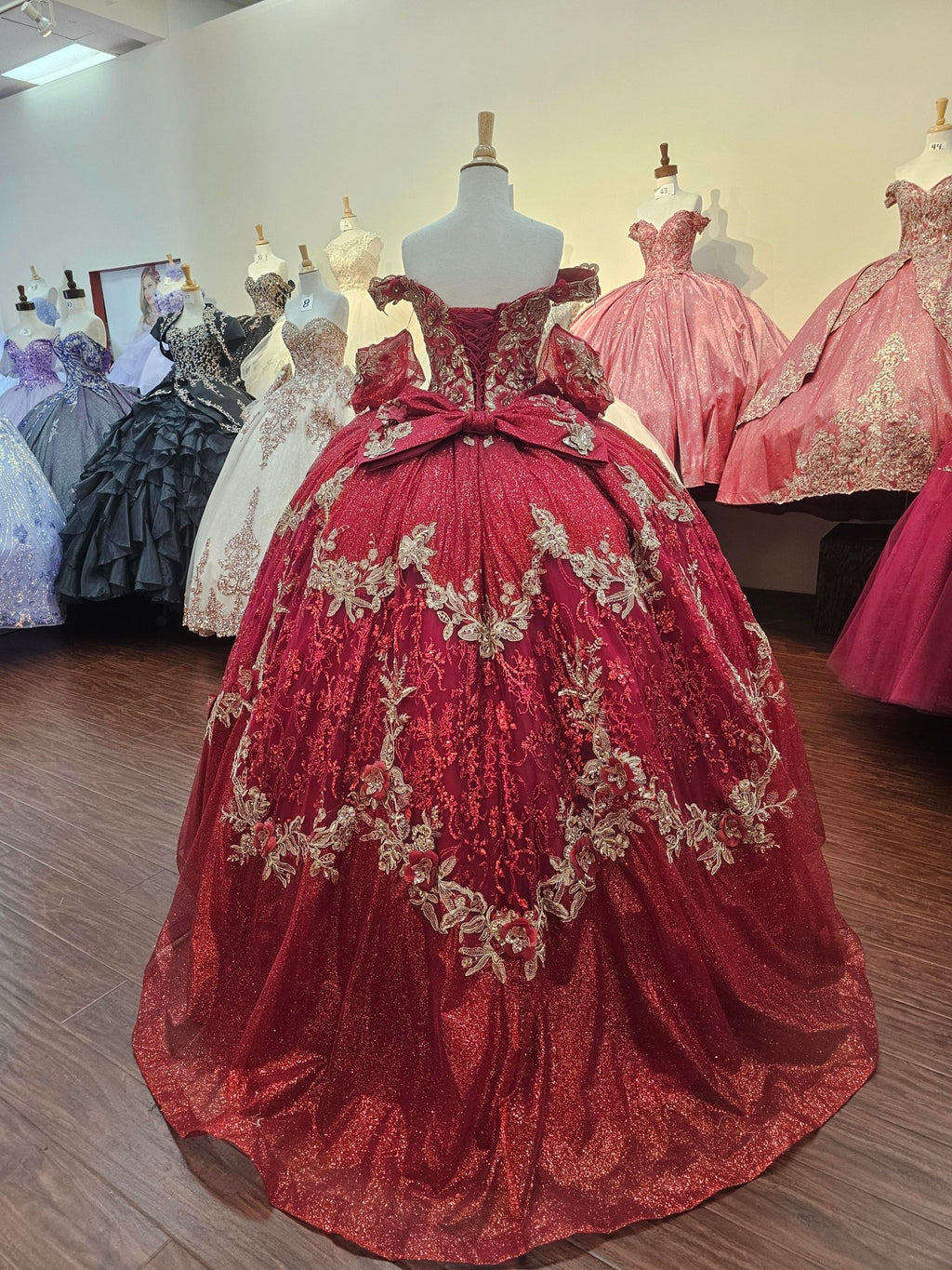 Red Sequin Butterfly Quinceañera Ball Gown - Luzilly Bridal & Apparel