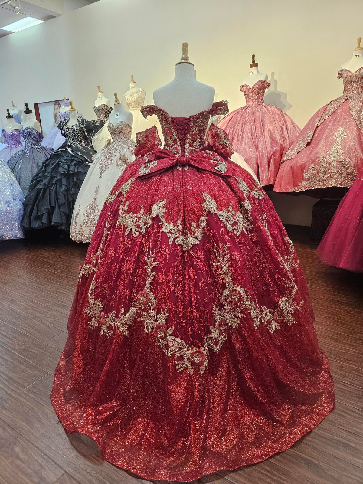 Red Sequin Butterfly Quinceañera Ball Gown - Luzilly Bridal & Apparel