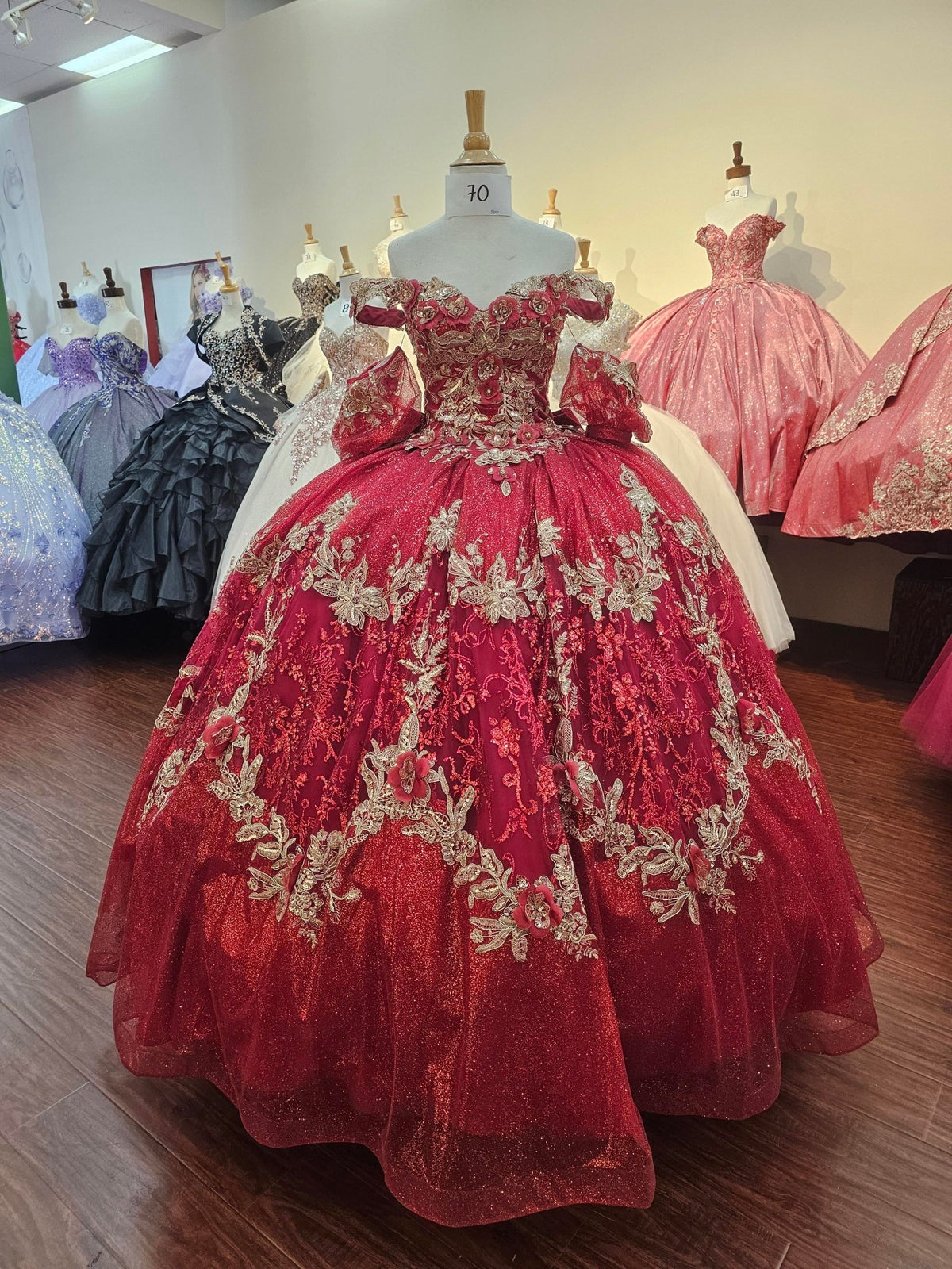 Red Sequin Butterfly Quinceañera Ball Gown - Luzilly Bridal & Apparel