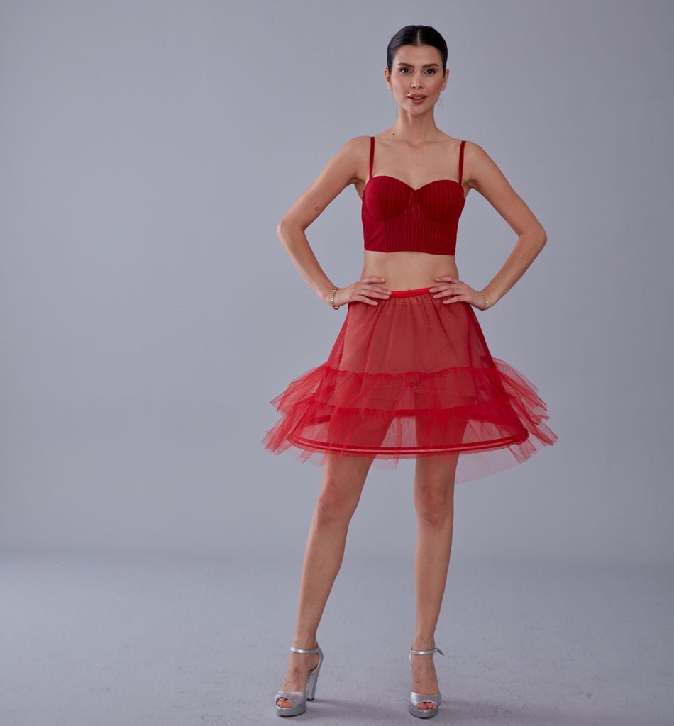 Red Short Hoop Skirt Underskirt ( Petticoat Skirt ) - Luzilly Bridal & Apparel