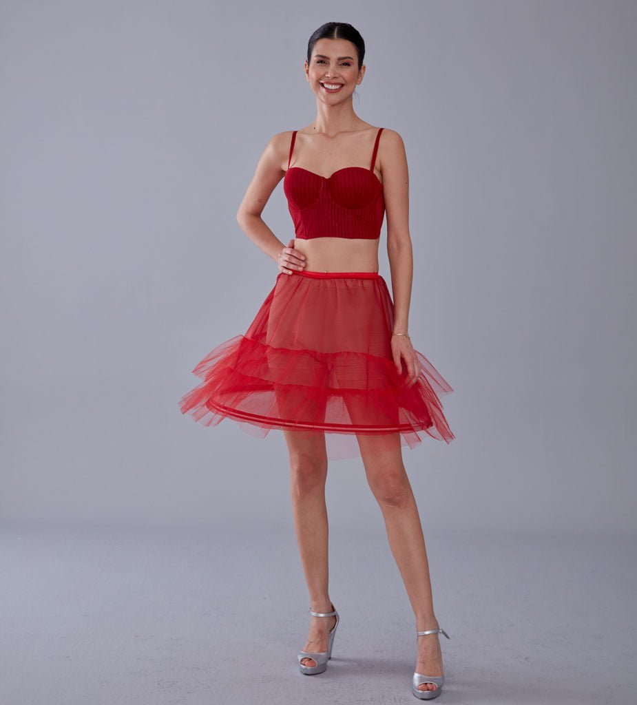 Red Short Hoop Skirt Underskirt ( Petticoat Skirt ) - Luzilly Bridal & Apparel