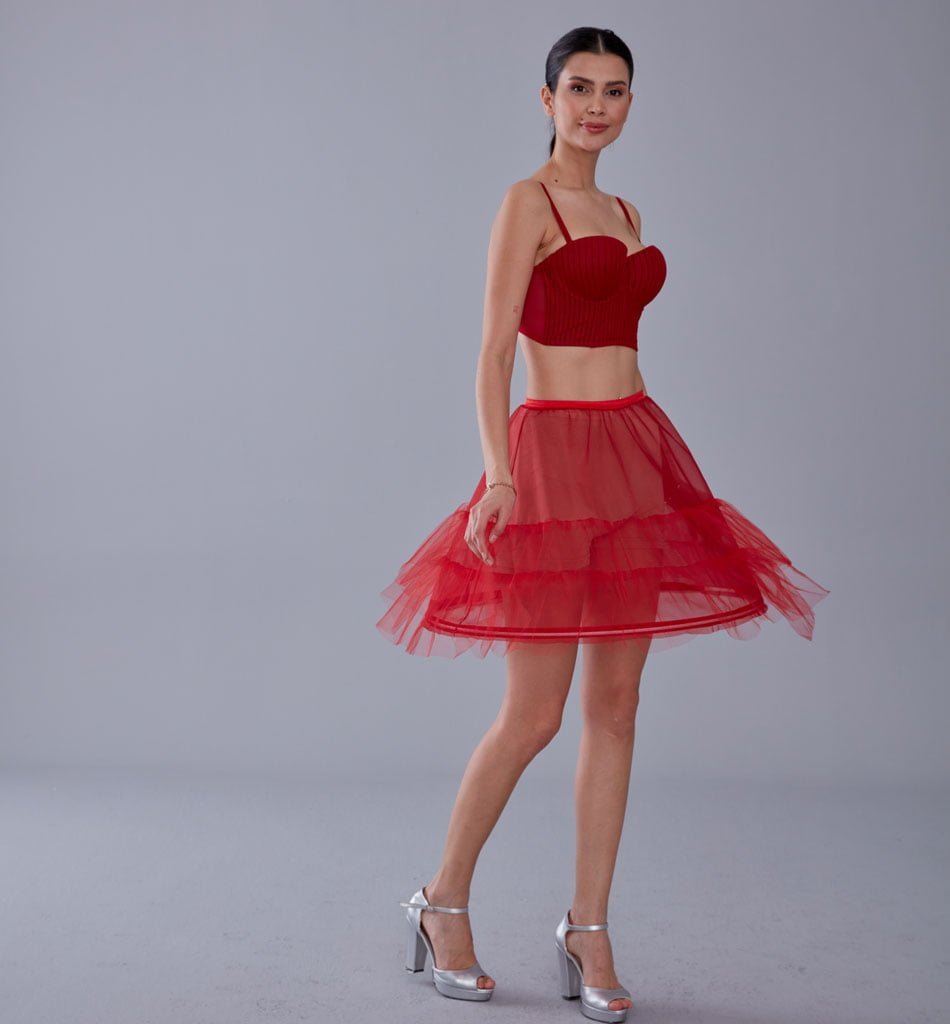 Red Short Hoop Skirt Underskirt ( Petticoat Skirt ) - Luzilly Bridal & Apparel